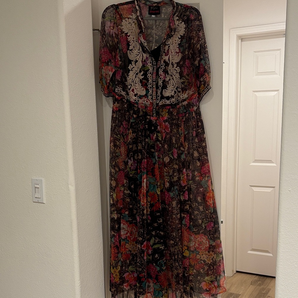 Johnny Was Black Floral Maxi Dress with Multicolor Print